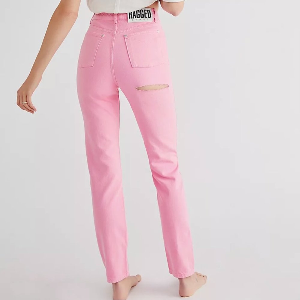Free People The Ragged Priest Back Slash Pink Mom Jeans 26 New NWT